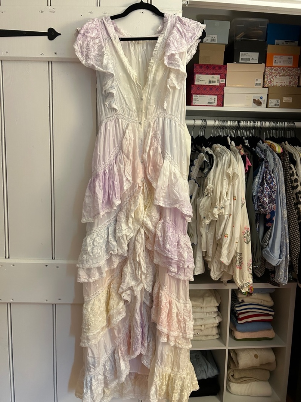 LoveShackFancy Silk Tie Dye Maxi Dress Button Front US 6
